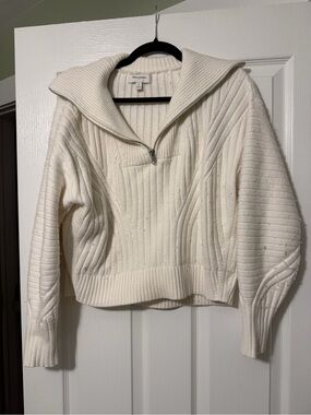 Banana Republic Cream Ribbed Half-Zip Turtleneck Sweater